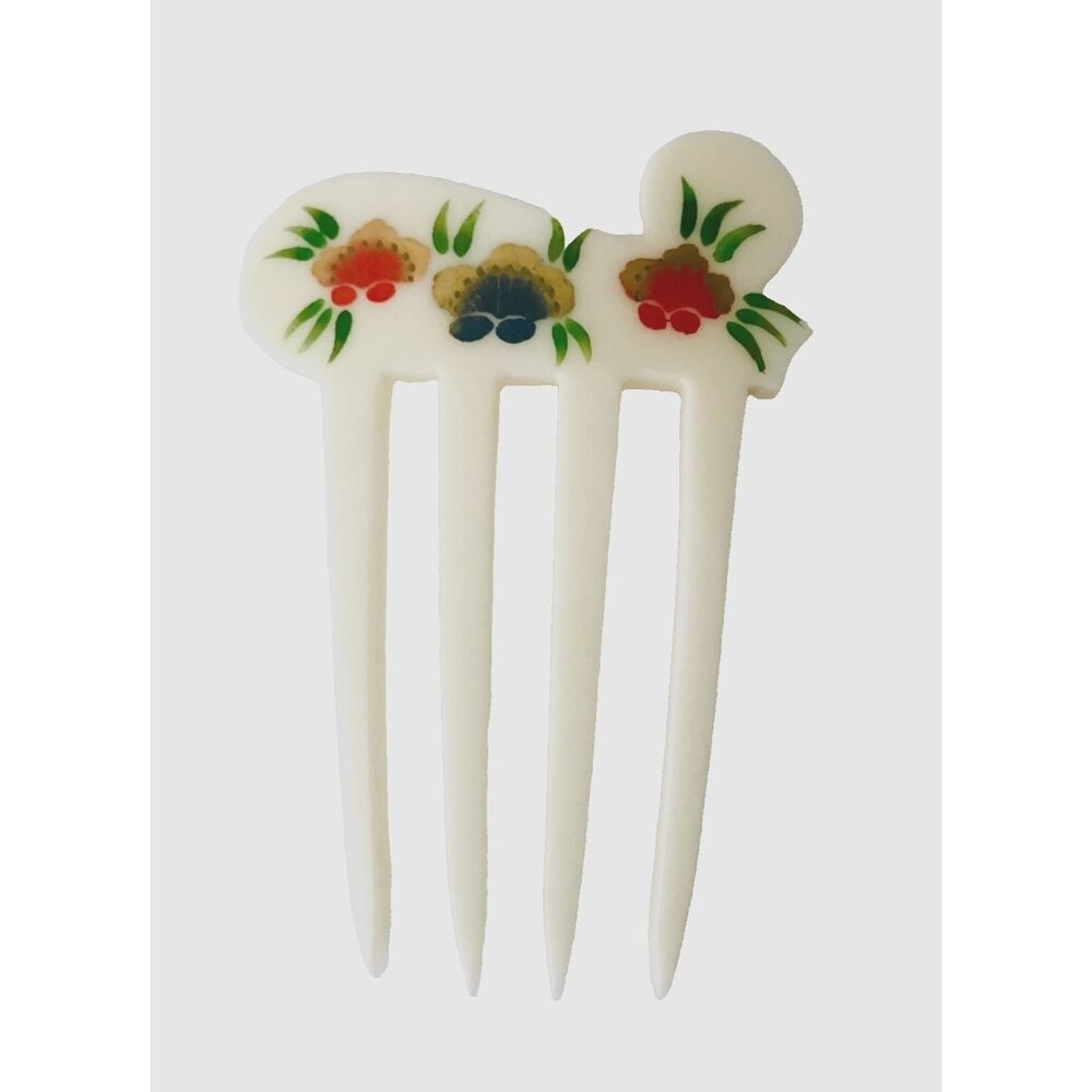 1950s Korean Hand Painted Hair Comb Acrylic Vintage